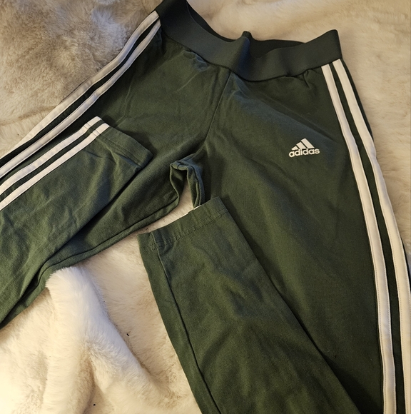 ADIDAS Women's Olive Green White Stripes Yoga Exercise Leggings - Picture 6 of 6